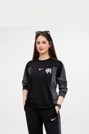 ADI Black with Grey Stripes Dri-Fit Tracksuit - L