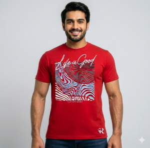 The "Life is Good" Abstract Wave Tee (Red)