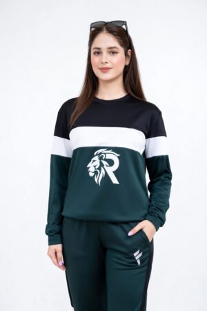 Black White & Green Full Sleeves Dri-Fit Tracksuit - L