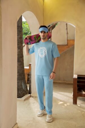 Airy Sky Blue, 100 % Pure Cotton Co-Ord Set - F