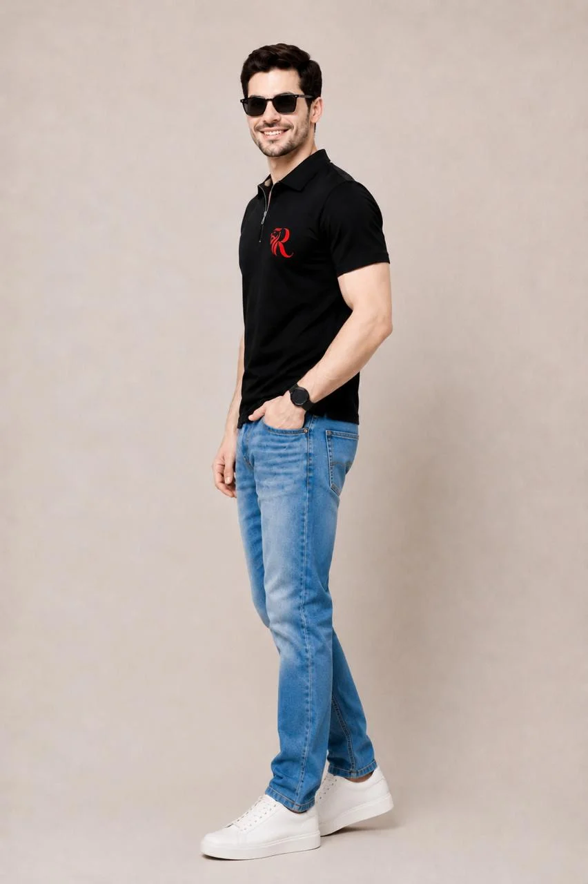 Waffle Ziper Polo - Black - Image 3