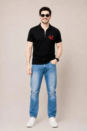 Waffle Ziper Polo - Black