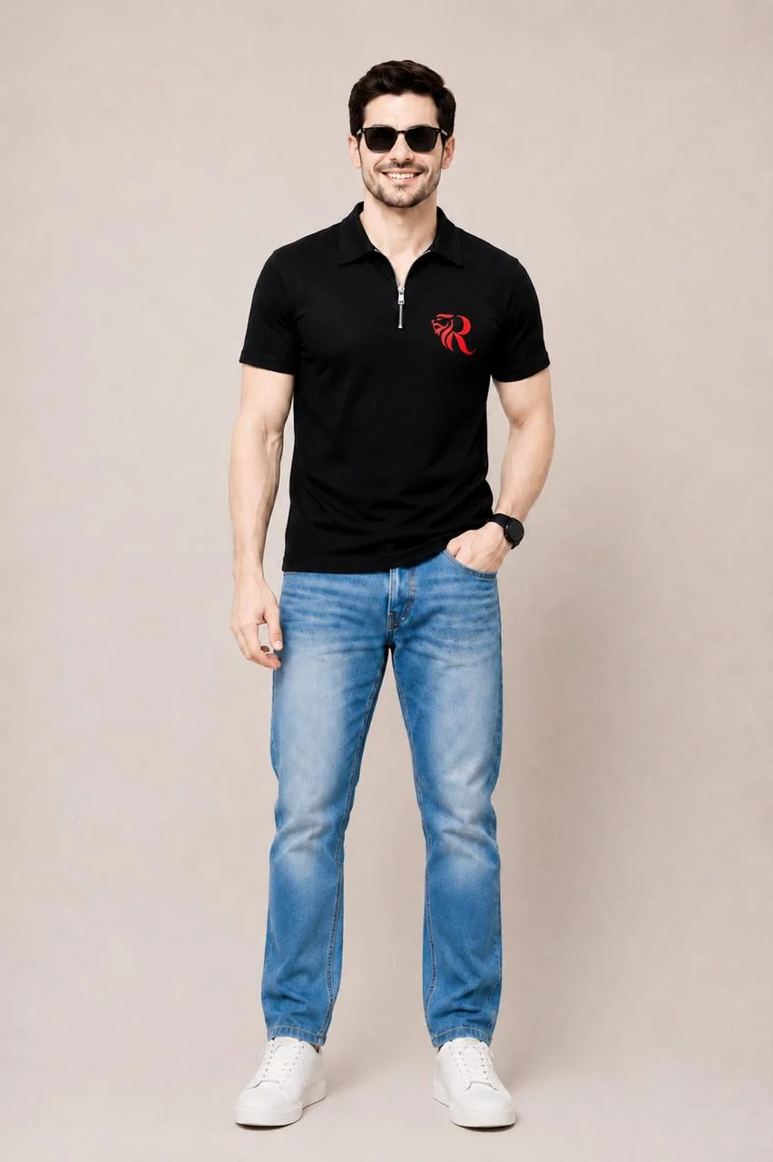 Waffle Ziper Polo - Black