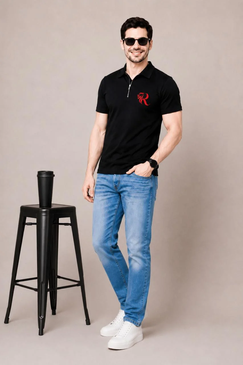 Waffle Ziper Polo - Black - Image 2